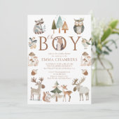 Boho Woodland Animals Oh Boy Baby Shower 招待状 (スタンド正面)