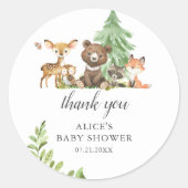 Boho Woodland Animals Thank You Baby Shower ラウンドシール (正面)