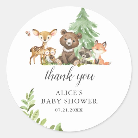 Boho Woodland Animals Thank You Baby Shower ラウンドシール (正面)