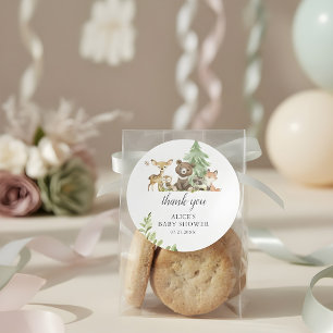 Boho Woodland Animals Thank You Baby Shower ラウンドシール