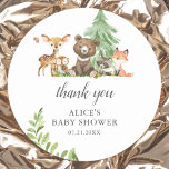 Boho Woodland Animals Thank You Baby Shower ラウンドシール<br><div class="desc">クマ、鹿、キツネ、タヌキ、フクロウ、蝶々が登場する可愛い小さな森林動物。</div>