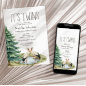 Boho Woodland Animals Twinsベビーシャワー 招待状
