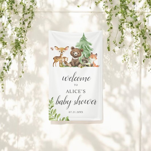 Boho Woodland Animals Welcome Baby Shower Banner 横断幕