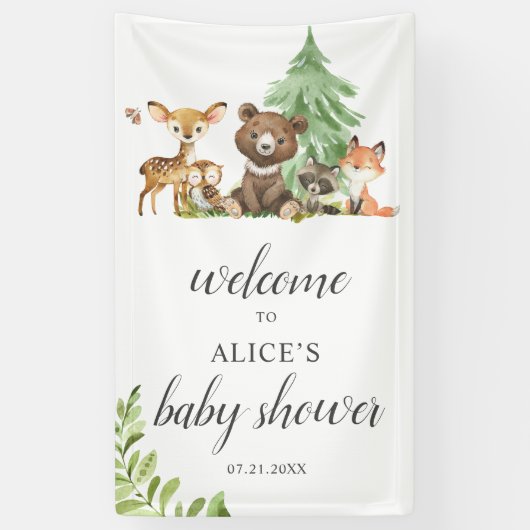 Boho Woodland Animals Welcome Baby Shower Banner 横断幕 (縦)