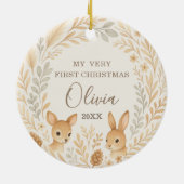 Boho Woodland Baby First Christmas Keepsake セラミックオーナメント (裏面)