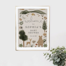 Boho Woodland Baby Showerウェルカムサイン ポスター