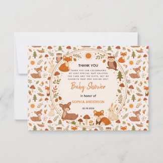 Boho Woodland Baby Shower | Rustic Forest Animals サンキューカード