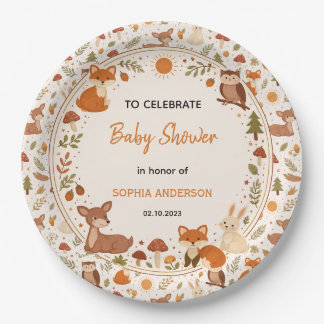 Boho Woodland Baby Shower | Rustic Forest Animals ペーパープレート