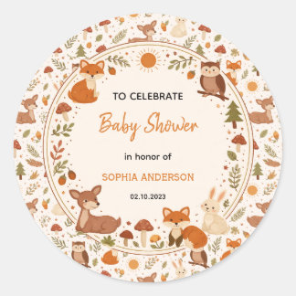 Boho Woodland Baby Shower | Rustic Forest Animals ラウンドシール