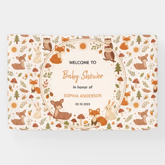 Boho Woodland Baby Shower | Rustic Forest Animals 横断幕 (横)