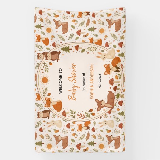 Boho Woodland Baby Shower | Rustic Forest Animals  横断幕 (縦)