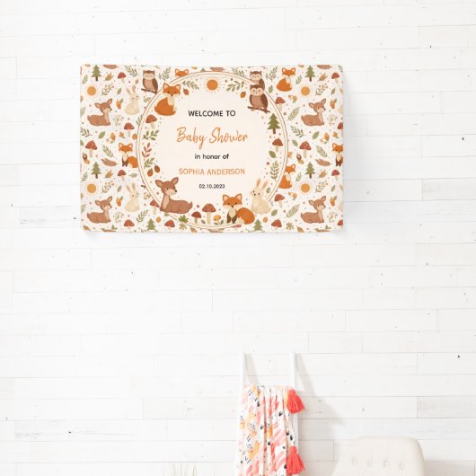Boho Woodland Baby Shower | Rustic Forest Animals  横断幕 (インサイチュ)