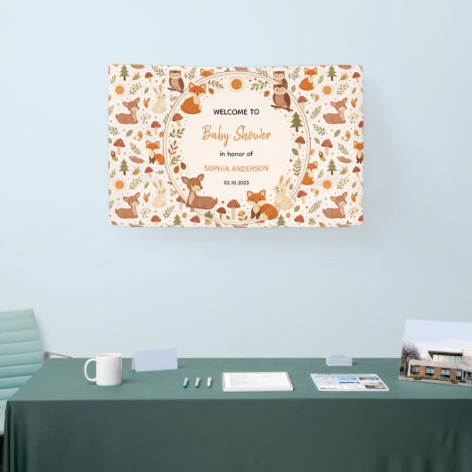 Boho Woodland Baby Shower | Rustic Forest Animals  横断幕 (トレードショー)