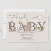 Boho Woodland Bearly Wait Bear Baby Shower 招待状 (正面)