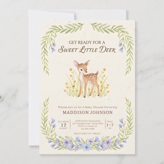 boho woodland deer greenery baby shower 招待状 (正面)