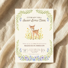 boho woodland deer greenery baby shower 招待状