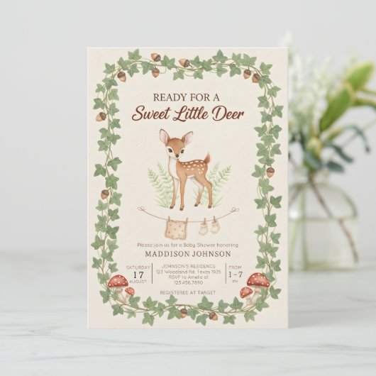 boho woodland deer greenery baby shower 招待状 (スタンド正面)