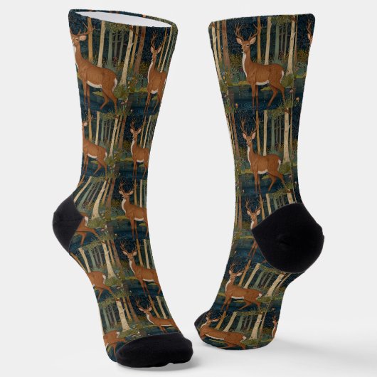 Boho Woodland Deer Print Rustic Forest Greenery ソックス (傾斜あり)