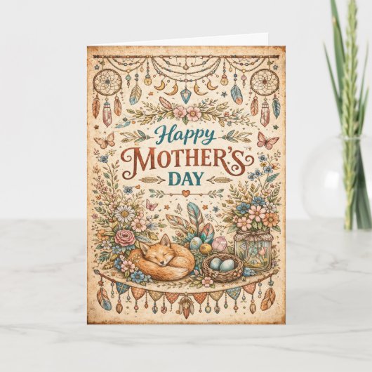 Boho Woodland Floral Mothers Day シーズンカード (正面)