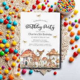 Boho Woodland Forest Animals 5th Birthday Party 招待状