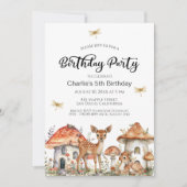 Boho Woodland Forest Animals 5th Birthday Party 招待状 (正面)