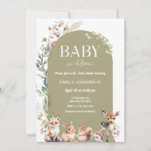 Boho Woodland Forest Animals Baby Shower 招待状 (正面)