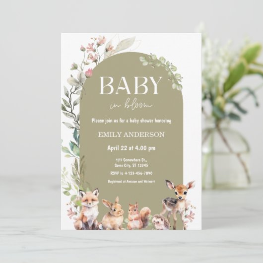 Boho Woodland Forest Animals Baby Shower 招待状 (スタンド正面)