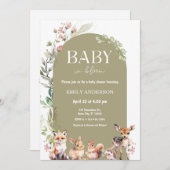 Boho Woodland Forest Animals Baby Shower 招待状 (正面/裏面)