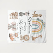 Boho Woodland Jungle動物の赤ちゃんシャワーへようこそ タペストリー (正面(横))