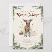boho woodland moose greenery baby shower 招待状 (正面)