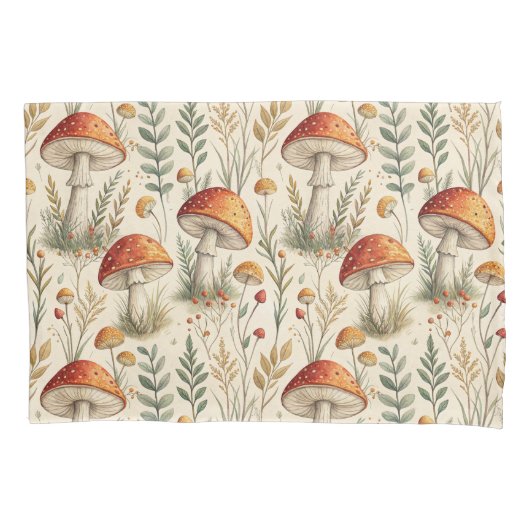Boho Woodland Mushroom Pattern 枕カバー (正面)