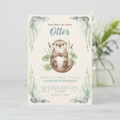 boho woodland Otters greenery baby shower 招待状 (スタンド正面)