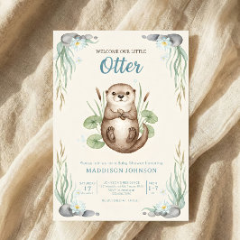 boho woodland Otters greenery baby shower 招待状