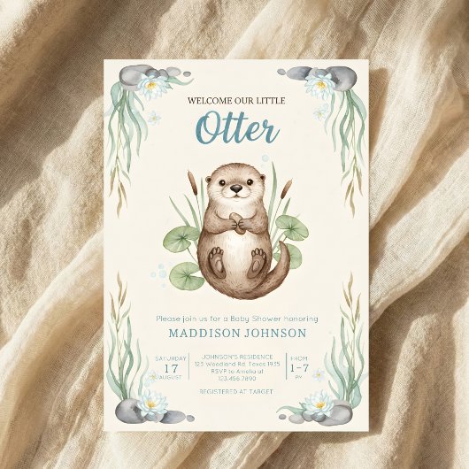 boho woodland Otters greenery baby shower 招待状