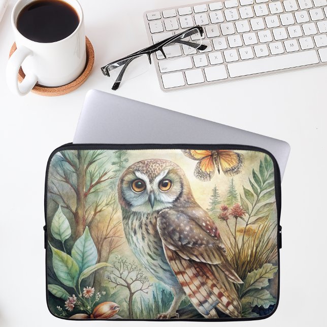 Boho Woodland Owl ラップトップスリーブ (クリエイターアップロード済み)