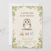 boho woodland owl greenery baby shower 招待状 (正面)