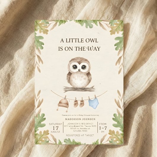 boho woodland owl greenery baby shower 招待状