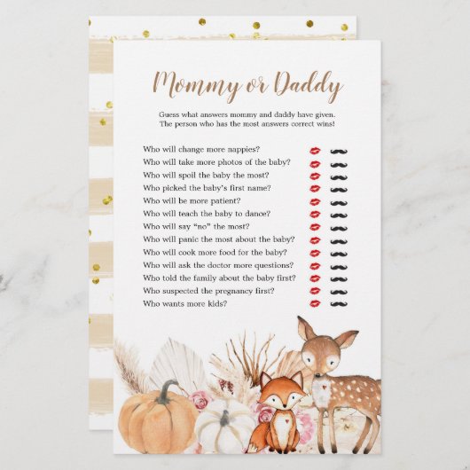 Boho Woodland Pumpkin MommyまたはDaddy Games (正面/裏面)