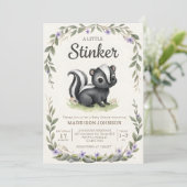 boho woodland Stinker greenery baby shower 招待状 (スタンド正面)