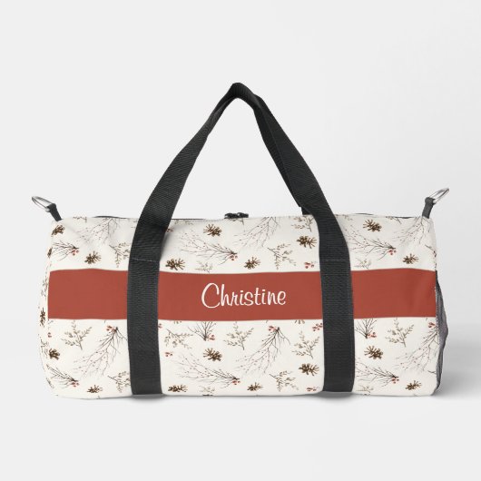 Boho Woodland Winterberry Monogram ダッフルバッグ (正面)