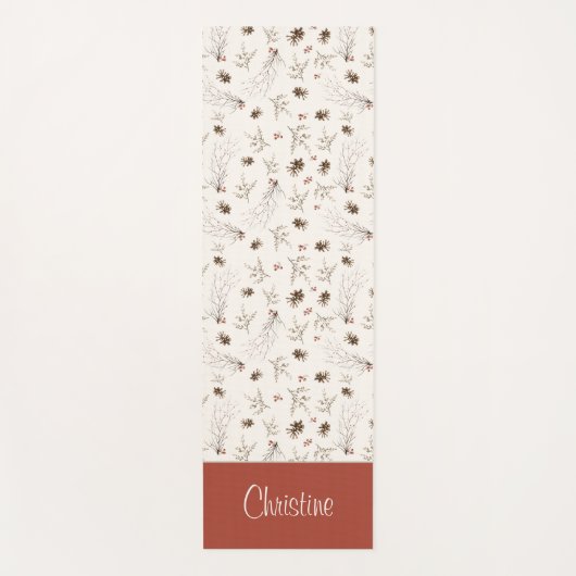 Boho Woodland Winterberry Monogram ヨガマット (正面)
