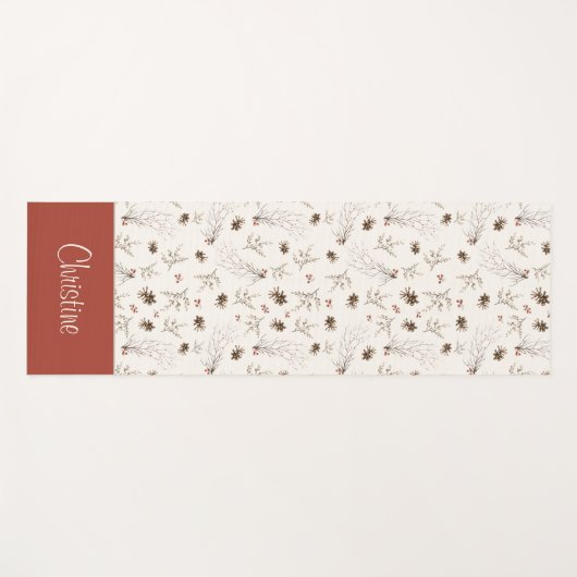 Boho Woodland Winterberry Monogram ヨガマット (正面(横))