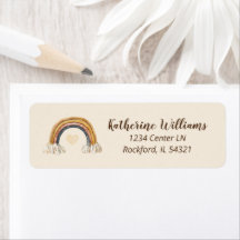 Boho Wstercolor Rainbow Baby Shower label