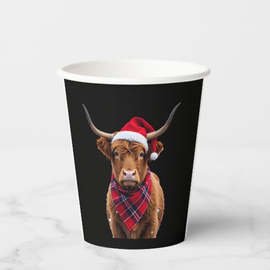 Boho Xmas Christmas Highland Cow T-Shirt 紙コップ (正面)