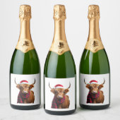 Boho Xmas Christmas Highland Cow T-Shirt (1) スパークリングワインラベル (ボトル)