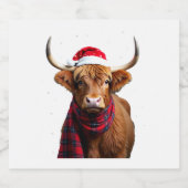 Boho Xmas Christmas Highland Cow T-Shirt (1) スパークリングワインラベル (シングルラベル)