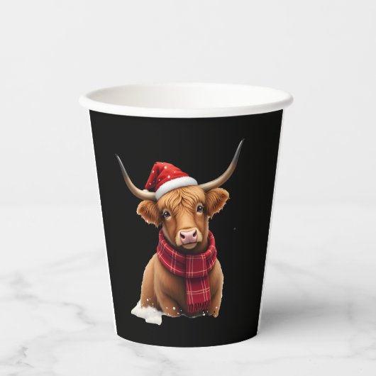 Boho Xmas Christmas Highland Cow T-Shirt (1) 紙コップ (正面)