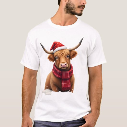 Boho Xmas Christmas Highland Cow T-Shirt (1).png Tシャツ (正面)