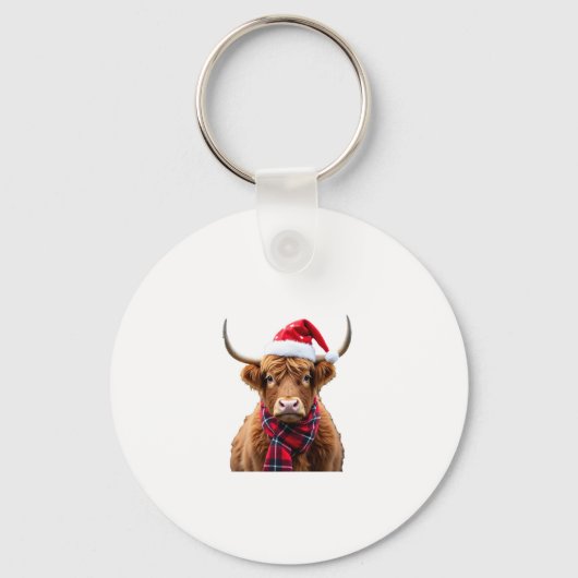 Boho Xmas Christmas Highland Cow T-Shirt (2) キーホルダー (正面)