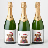 Boho Xmas Christmas Highland Cow T-Shirt (2) スパークリングワインラベル (ボトル)